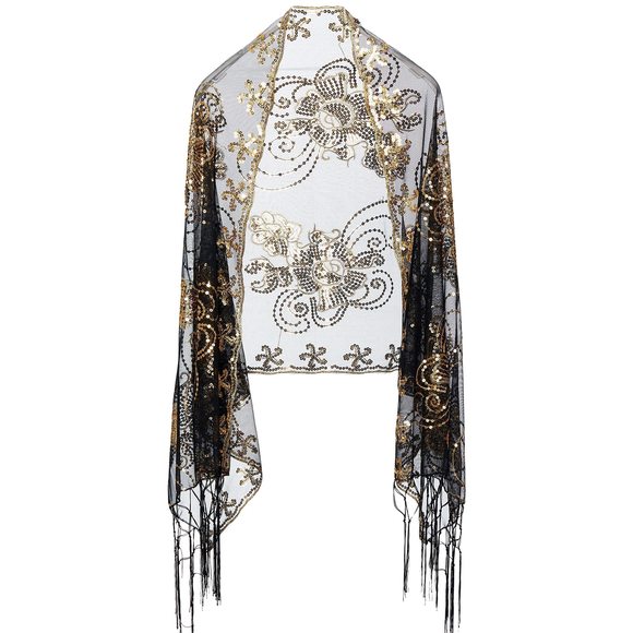 1920s Sequined Peacock Shawl Wraps Fringed Evening Cape Wedding Bridal Shawl🤪 - Picture 2 of 6